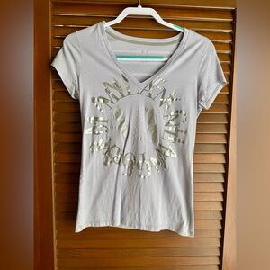 Armani Exchange V-Neck Graphic Tee with Metallic and Glitter Logo